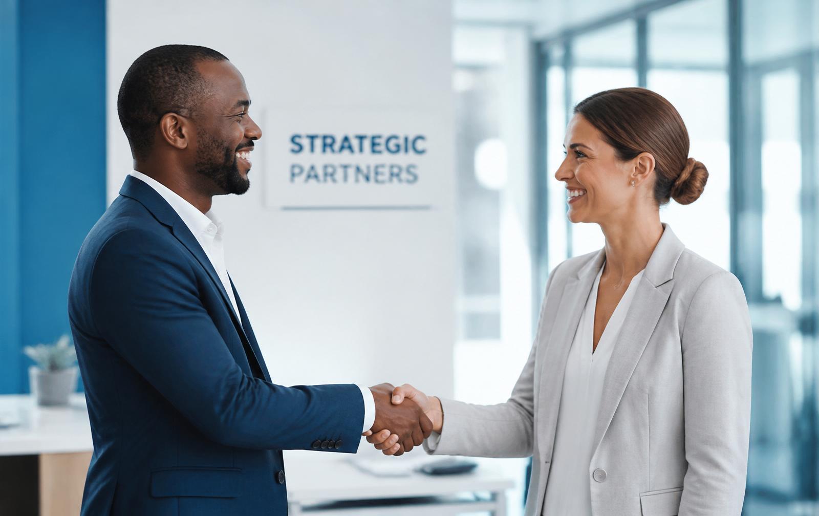 Business professionals shaking hands after a successful meeting